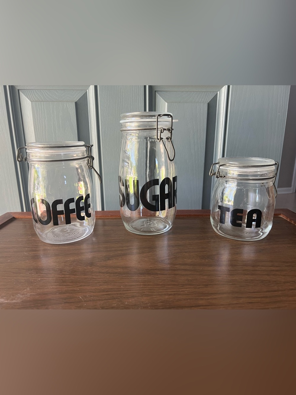 Vintage (Carlton) Glass Storage Jars -  Coffee 1L, Sugar 1.5L, Tea 3/4L